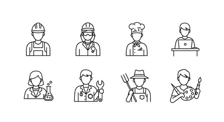Diverse group of profession icons representing various occupations and skilled trades collection vector
