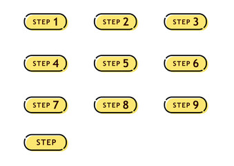 Simple Step Number Icon Set - Yellow Vector with Outline Frame for Tutorials and Workflow