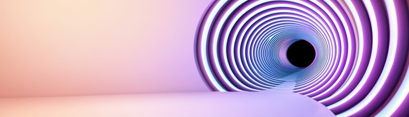 Obraz premium Abstract tunnel design with vibrant purple and pink curves creating a mesmerizing optical illusion and deep perspective view