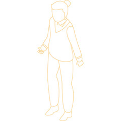 Outline of a person in casual clothing standing against a transparent background with dotted orange lines representing the figure and clothing details.