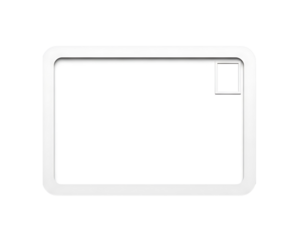 A blank white rectangular card with rounded corners and a subtle shadow isolated on transparent background
