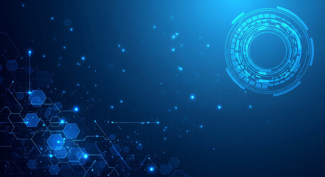 Abstract Digital Network Connection with Glowing Particles and Futuristic Hud Element