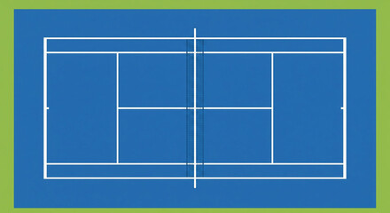 Top View Tennis Court Lines Blue Surface Green Border Sports Game Recreation