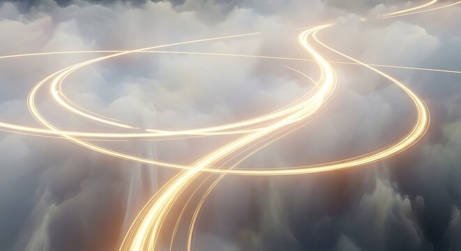 Golden Paths in the Sky - A Luminous Journey Above the Clouds.