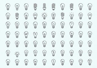 Discover a diverse collection of unique lightbulb icons, perfect for illuminating your next design project with creative concepts and innovative energy solutions today