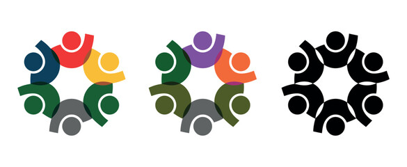 A diverse group of people are depicted in a circular formation, symbolizing unity and collaboration.