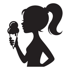 Silhouette of Little Girl Eating Ice Cream – Cute Summer Illustration