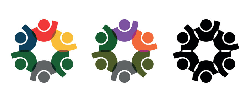 A diverse group of people are depicted in a circular formation, symbolizing unity and collaboration.