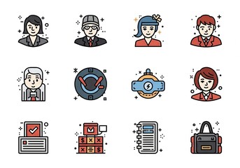 Stylish diverse team icons for professional business communication and modern company branding featuring people, finance, and technology for dynamic visual content