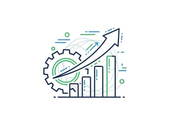 Visualize business growth with dynamic charts and gear icon, perfect for marketing and financial success stories, capturing innovation and strategic planning beautifully