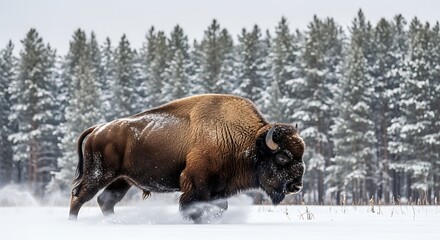 Bison in Winter - A Majestic Creature in a Snowy Landscape.