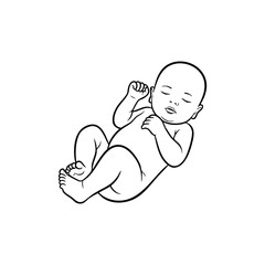Sleeping Baby with Peaceful Expression, Lying on Back with Hand Near Face and Legs Slightly Bent, Calm and Restful Infant Resting