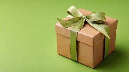 Obraz premium The green gift box with a green ribbon bow is elegant and festive, symbolizing luxury and celebration. 