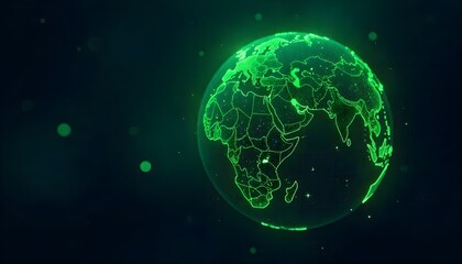 Fototapeta premium Holographic Digital Earth Globe in Green with Abstract Data