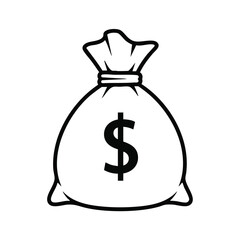 Simple line drawing of a money bag with a dollar sign symbol representing wealth or financial gain