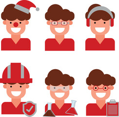 Collection of cartoon characters with different professions and accessories.