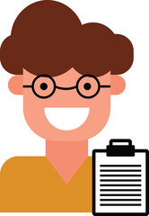 Illustration of a person holding a clipboard with a smile.