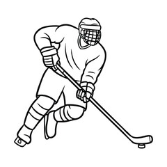 Ice hockey player in action on the ice rink wearing protective gear and skating swiftly with a hockey stick