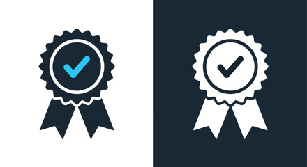 Award ribbon icon with checkmark symbol for website use - Vector icon symbol for website - Icon vector - Blue icon
