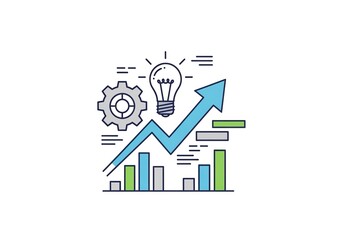 Dynamic business growth chart with lightbulb idea and gear for innovation and success in modern strategy planning