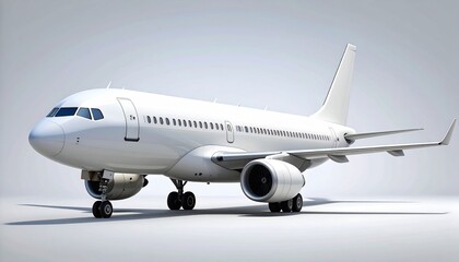Fototapeta premium Minimalist white commercial jet on neutral background, side view, no branding.