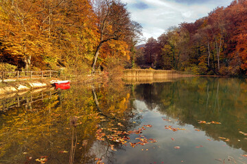 Ermitage, Arlesheim, Weiher, Boot, Herbst, Oktober, Baselland, Birseck, Baselbiet, Erholung, Naherholungsgebiet, Park, Eremitage, Golderner Oktober, Karpfenteich