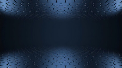 Dark Blue Hexagon Pattern Background with Perspective for Futuristic and Technological Design Ideas