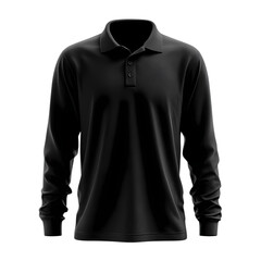 Black long sleeve Polo shirt in front view isolated on transparent background