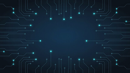 Obraz premium Futuristic Circuit Board Technology Background with Glowing Nodes and Dark Blue Space for Text Overlay