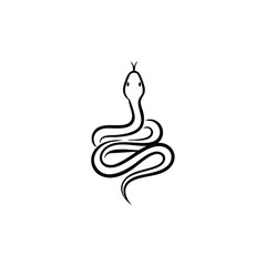Minimalist Black and White Line Drawing of a Coiled Snake with a Simple Head and Tongue Extension