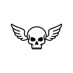 Skull with stylized wings extending from the sides, symbolizing mortality, freedom, or rebellion in a minimalist design