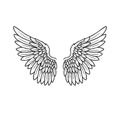 Elegant pair of detailed angel wings with intricate feather patterns and a symmetrical design, symbolizing grace and spirituality