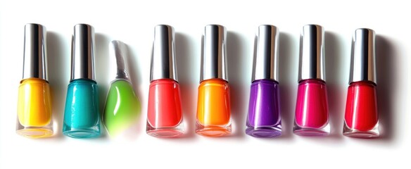 Obraz premium Vibrant Nail Polish Bottles in Rainbow Array, Beauty and Fashion Concept.