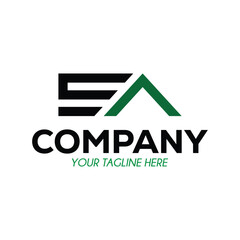 A modern and minimalist company logo featuring bold black and green geometric elements forming the shape of stylized initials with a subtle roof-like peak, symbolizing growth, structure.