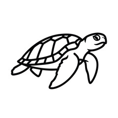Cute baby turtle with detailed shell and flippers swimming in the water, showcasing marine life and aquatic animals in a natural setting