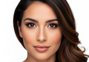 Obraz premium A close-up portrait of a beautiful woman with elegant makeup, looking directly at the viewer.
