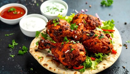 Spicy chicken tikka on naan bread