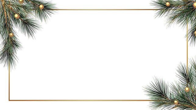Elegant Christmas Frame with Pine Branches and Gold Orbs