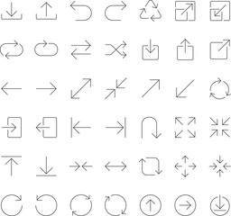 Editable stroke arrow icons set for navigation and directional graphics