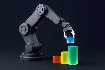 Industrial Robot Arm Building Growth Bars — Automation & AI (3D)