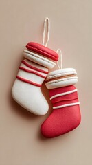 Whimsical Christmas stocking ornaments designed like colorful macarons.