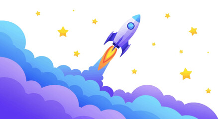 Dynamic rocket launch illustration, symbolizing startup success and innovative progress