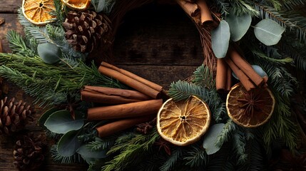Rustic Christmas Wreath with Oranges and Cinnamon