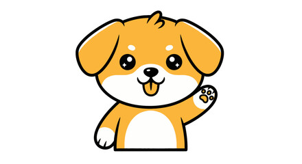 Cute cartoon dog waving hello with its paw, friendly puppy character