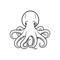 Detailed line drawing of an octopus with eight tentacles, large head, and expressive eyes, showcasing marine life in a simplistic style