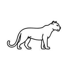 Minimalist Line Drawing of a Fierce Big Cat with a Sleek Body and Focused Expression in a Simple Style
