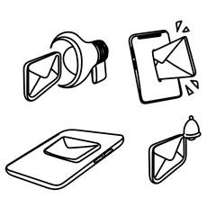 doodle email marketing and notification icon on smartphone and megaphone hand drawn related 
