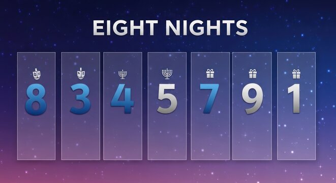 A digital countdown clock with the numbers 8, 3, 4, 5, 7, 9, 1, and a starry night sky background. - Powered by Adobe