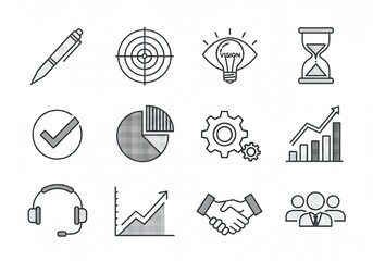 Inspiring collection of modern business icons representing strategy, growth, teamwork, and success for dynamic presentations and professional projects.