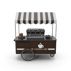 Modern coffee cart with espresso machines and striped canopy, 3d render © aiman